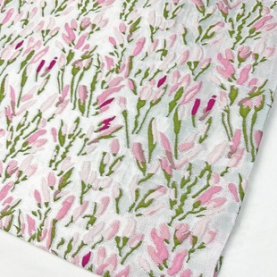 新款新中式布料色织粉红色郁金香ins提花面料古风汉服旗袍马面裙