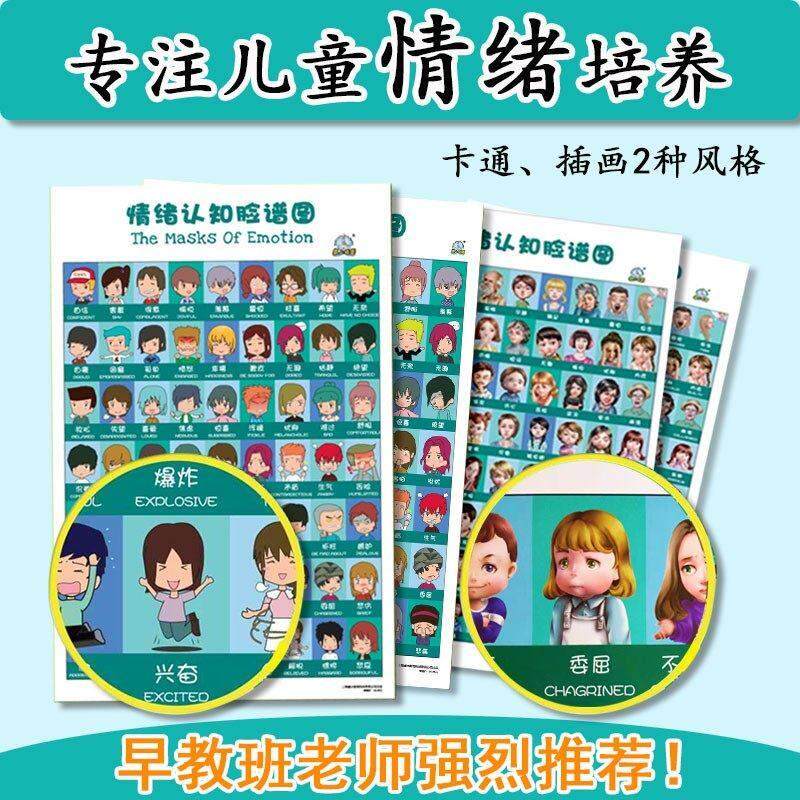 -情绪认知脸谱图幼儿童认知情绪感觉表情管理早教益智管教训练挂