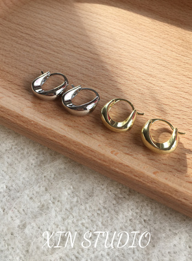 XIN STUDIO 新款简约金色素圈耳环女 小众设计高级感 925纯银耳钉