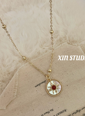 XIN STUDIO 小众感气质高级感轻奢小香风圆牌吊坠 锁骨链女项链