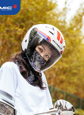 RYMIC睿觅半盔摩托车头盔夏季男女机车安全帽3/4盔3C认证双镜片