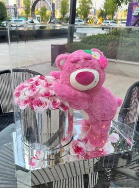 永生花玫瑰礼盒送女友闺蜜七夕情人节520生日礼物草莓熊抱抱桶