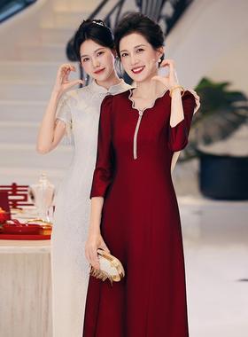 2025新款喜妈妈装婚宴年轻礼服高端婆婆旗袍晚装敬酒结婚服连衣裙