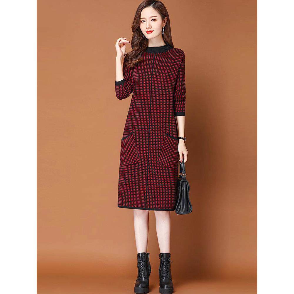 秋冬新款中长款羊毛衫女打底格子连衣裙大码过膝羊绒毛衣裙,女装/女士精品,羊绒衫,淘宝优惠券,粉丝福利购,淘宝优惠卷