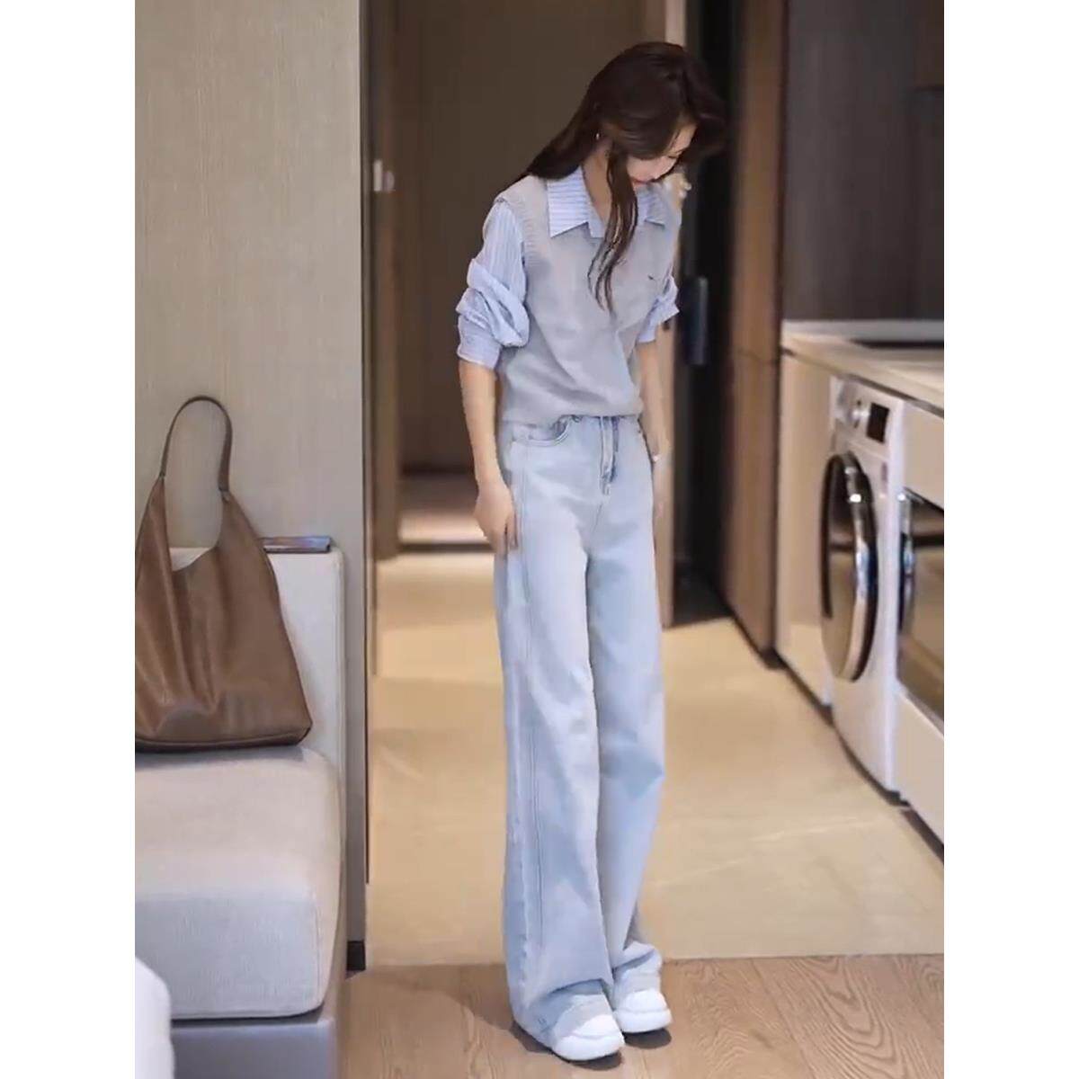 MONLOUVE秋季新款时尚简约显瘦气质高级感穿搭一整套休闲衬衫牛仔