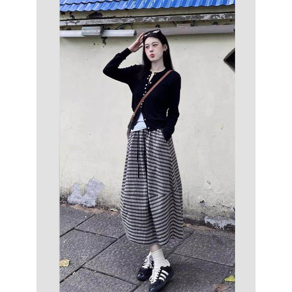 MONLOUVE超火覆古格纹套装女秋季排扣针织开衫半身裙两件套修身显