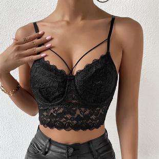 see navel exposed lace through small camisole backless