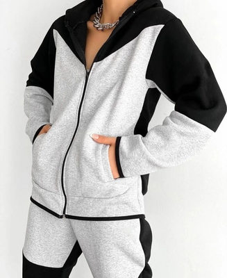 Fashionable Color Block Fleece Athleisure Suit Two Piece