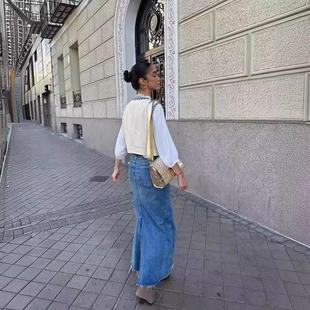 Sleeveless Heavy Vest Short Open Retro Women Contrast