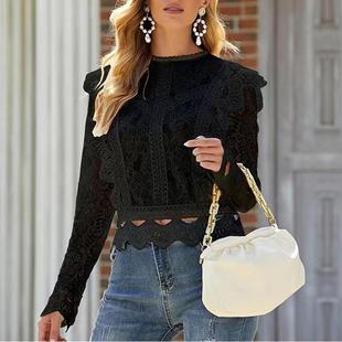 girl long shirt bottom sexy Lace sleeves lace hollow sweet