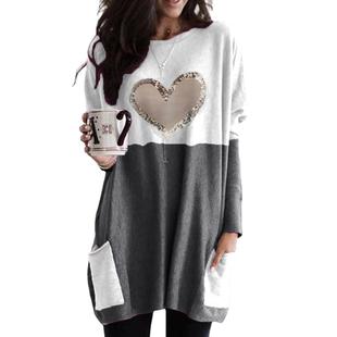 Neck Long Heart Stitching Love Color Loose Round Contrast