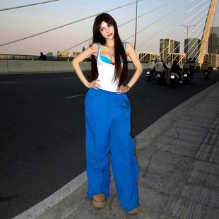 loose leg solid straight Womens trousers high color waist
