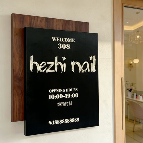 ins风黑色实木双层美甲店招牌