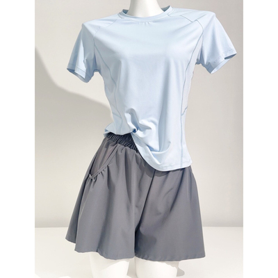 运动上衣女2026春季新款瑜伽服跑步健身休闲通勤短袖宽松T恤套装