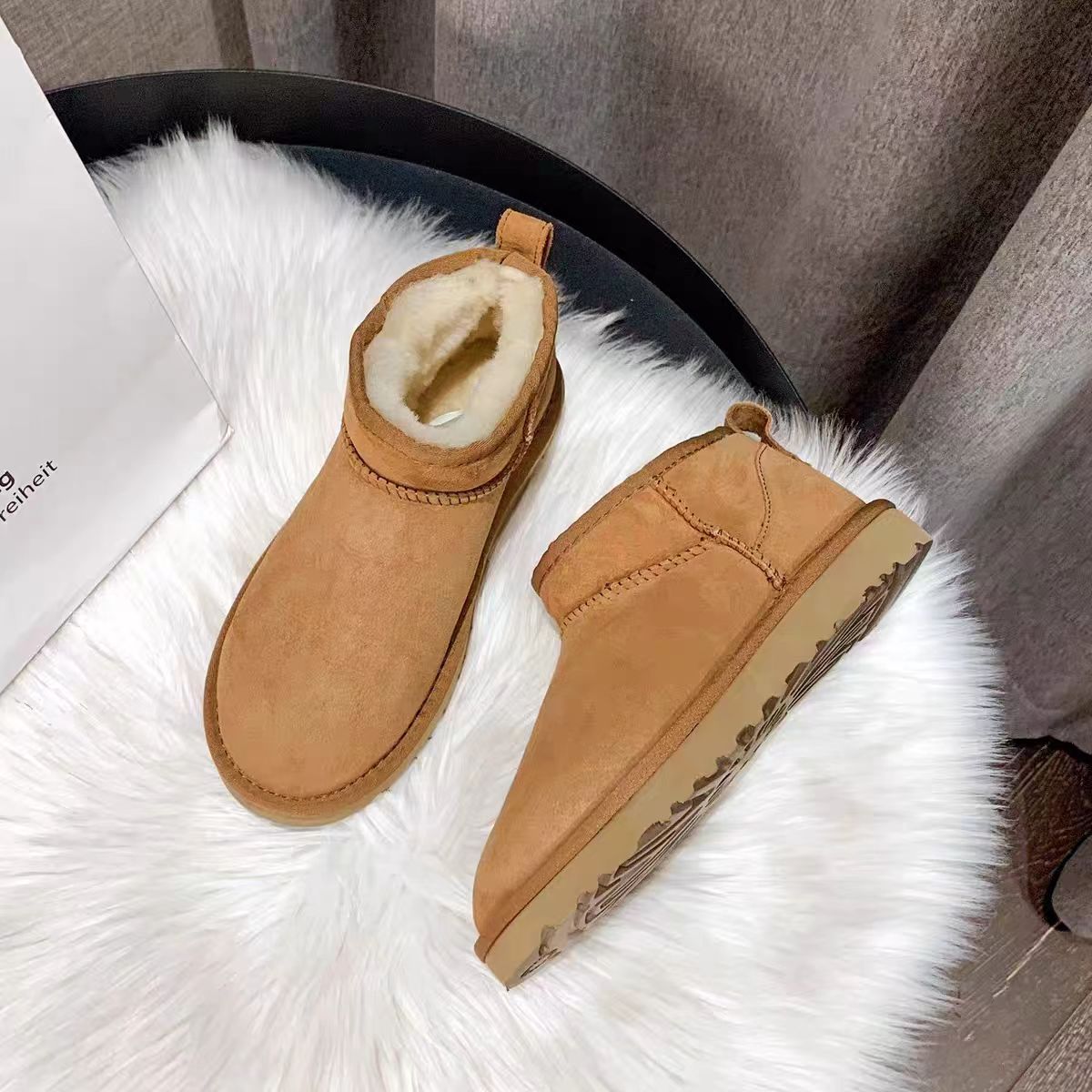 松糕厚底雪地靴女2025年新款防水短筒内增高棉鞋冬保暖加绒面包鞋