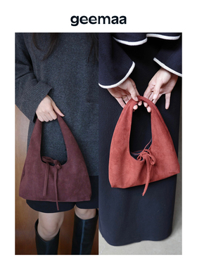 geemaa Hobo麂皮绒流浪包 单肩手提秋冬三角包新年红色礼物圣诞