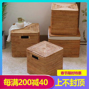 手工藤编收纳筐日系北欧编织收纳篮藤框ins民宿酒店草编篮正方形