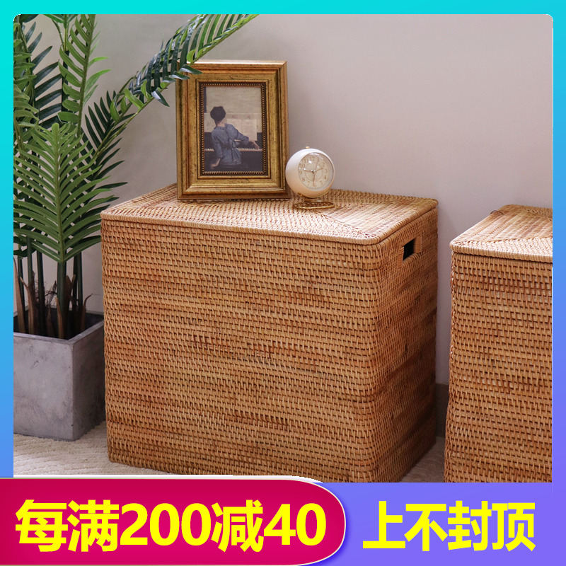 手工藤编收纳筐日式北欧复古田园收纳箱整理篮后备箱编织框超大号