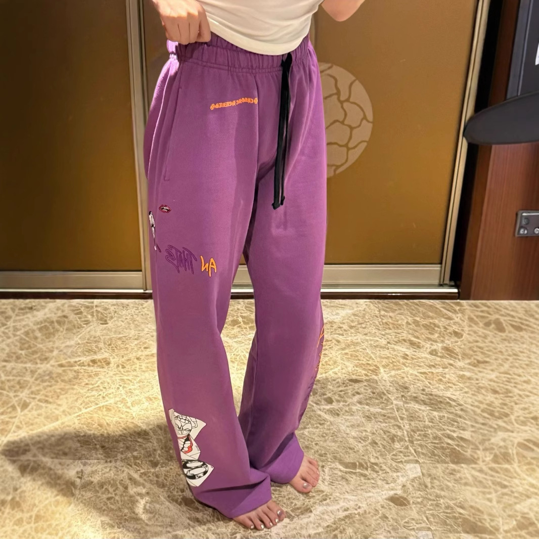 小众设计师25ss春夏新款美式复古设计涂鸦印花休闲抽绳紫色卫裤