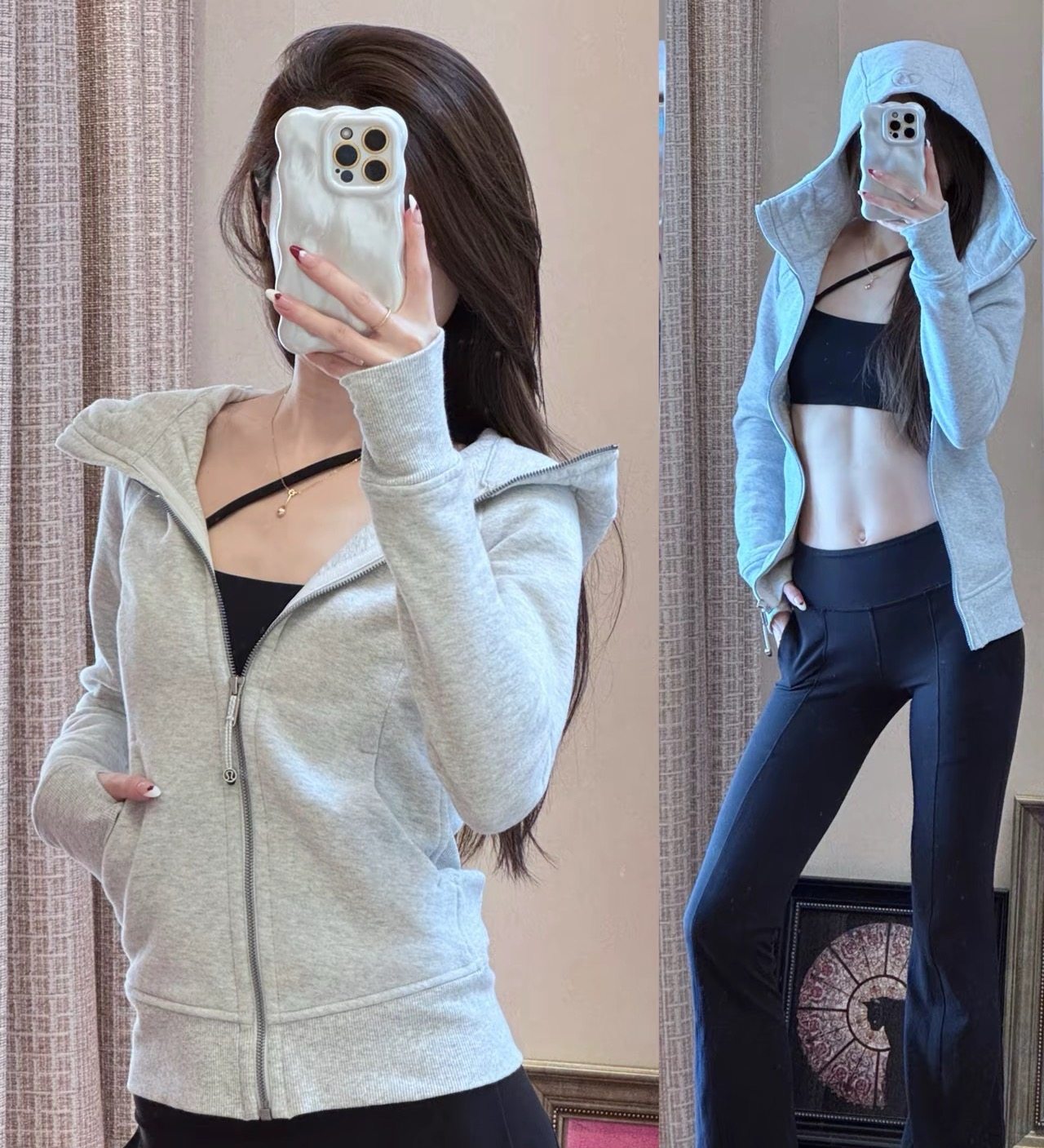 直邮现货Lulu Scuba系列开衫全拉链修身长袖长款Hoodie连帽卫衣