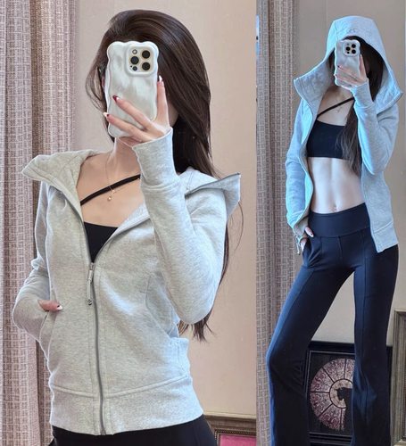 直邮现货Lulu Scuba系列开衫全拉链修身长袖长款Hoodie连帽卫衣
