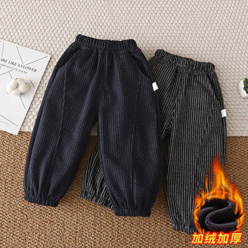 儿童一体奥粒绒卫裤冬季2026新款男童加绒运动裤中小童弹力束脚裤