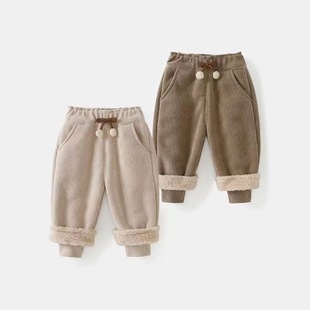 加厚一体绒保暖裤 宝宝冬季 子秋冬外穿儿童运动休闲卫裤 女童加绒裤