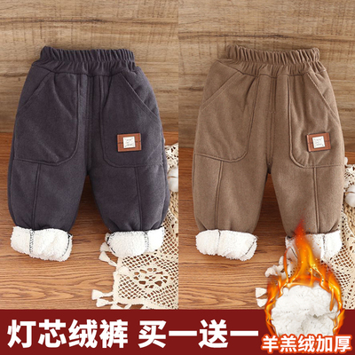 童装男童冬装韩版三层夹棉1—234岁小童加绒加厚外穿裤子羊羔绒