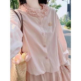 MONLOUVE广州十三行高货韩系超好看独特漂亮上衣温柔粉色木耳边衬