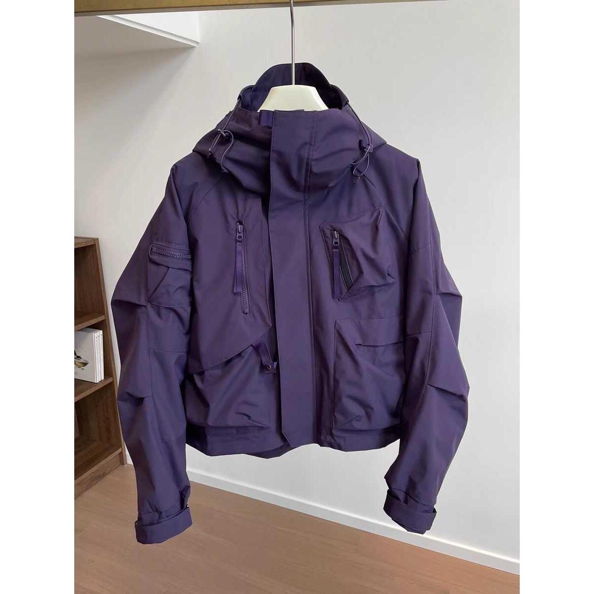 MONLOUVE广州十三行欧货立领连帽三防冲锋衣女短款设计感休闲上衣