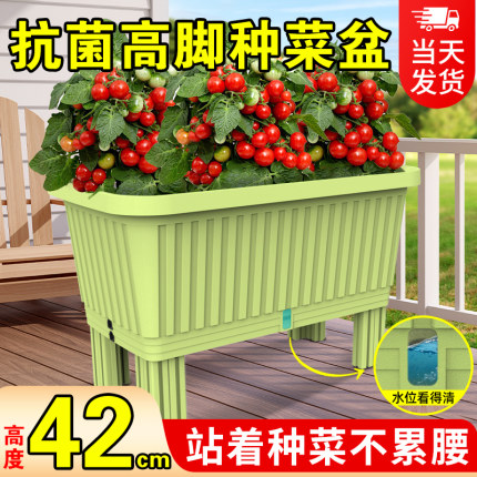 高脚种菜专用盆阳台种植箱长方形塑料花盆家用大号蔬菜盆楼顶花箱