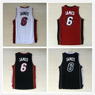 热火队6号詹姆斯球衣新面料热压现做篮球服球裤短裤全黑酒红白