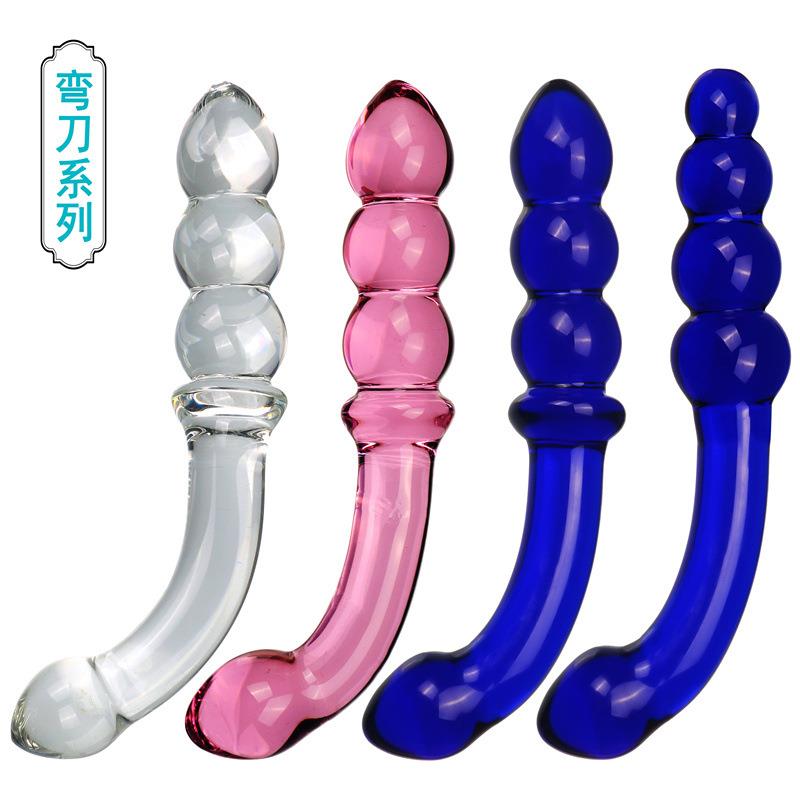蓝色弯刀串珠形状透明玻璃痒具女用静音解压玩具宿舍单身锻炼器械