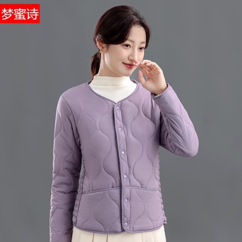 秋冬2025女士修身加绒保暖羽绒棉内胆短款加厚棉袄中老年轻薄外套
