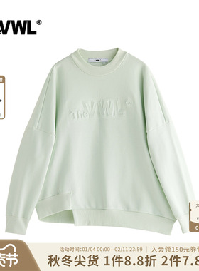 VWL圆领薄绒卫衣男女同款立体logo宽松休闲不规则长袖上衣