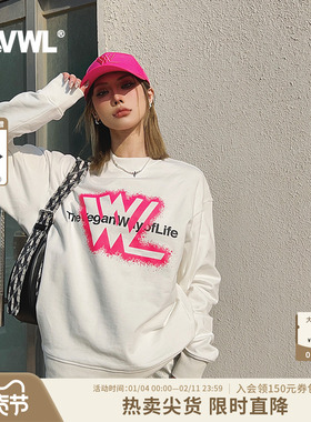 【baby同款】VWL喷墨LOGO套头卫衣春秋季新款男女情侣款宽松上衣