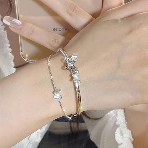 设计师蝴蝶半镯半链手链999纯银