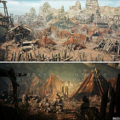 ue4/ue5原始部落场景远古村落帐篷营地道具虚幻4游戏模型素材资产