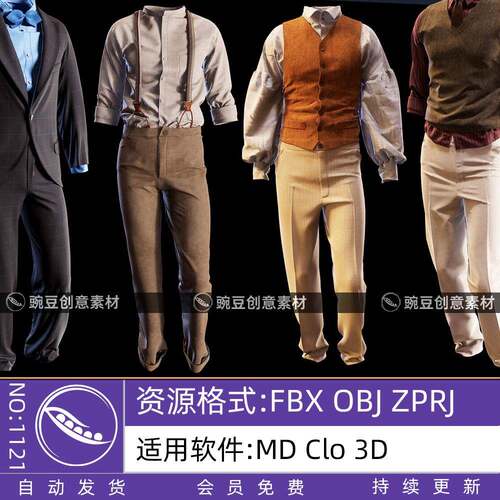 MD衣服素材CLO3D男装西服马甲背带裤休闲套装服装打版纸样工程0bj