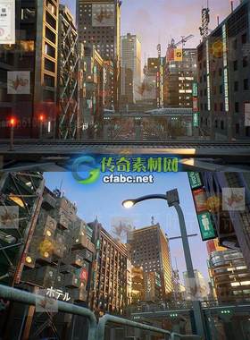UE4虚幻5 现代亚洲城市日本都市景观场景 Urban City Kitbash1498