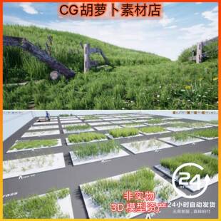 UE4虚幻5 写实绿草素材小草 小花草植被植物草坪草地草原资产