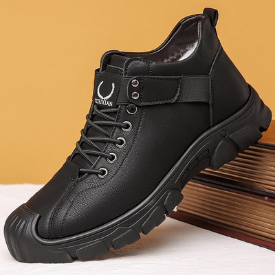 高端男士2025冬季新款真皮皮鞋加绒保暖羊毛棉鞋防滑厚底雪地靴