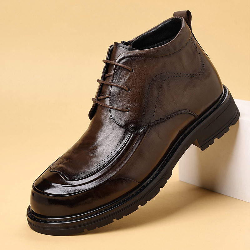 高档男士2025冬季新款头层牛皮高帮商务棉鞋正装系带加绒保暖棉靴