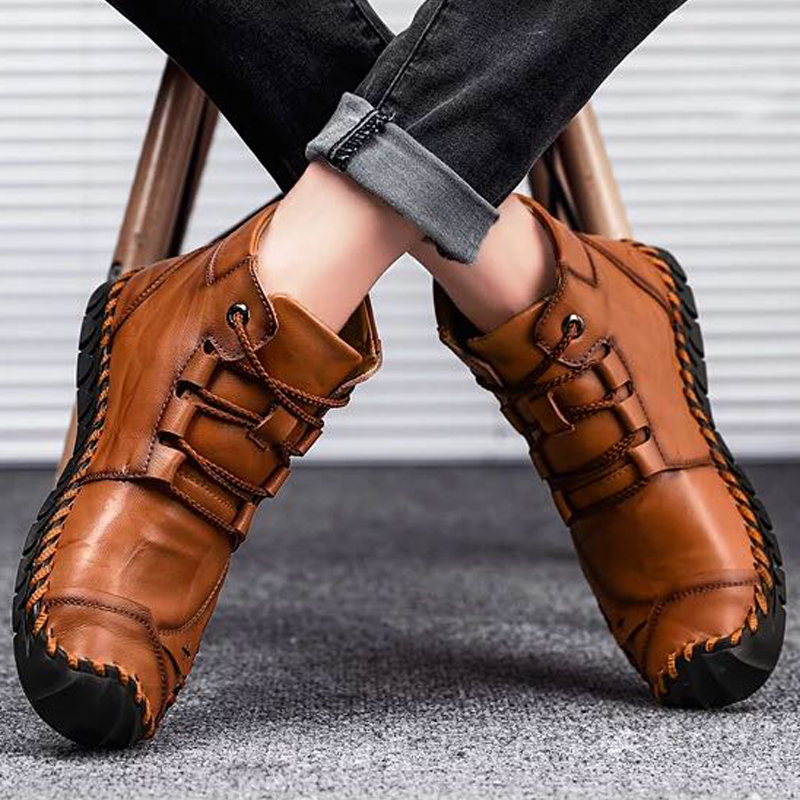 男士冬季加绒保暖中帮休闲皮鞋