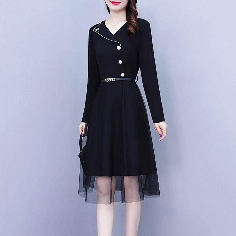 MONLOUVE法式收腰高级感连衣裙子女士装春秋冬季2025年新款长袖气