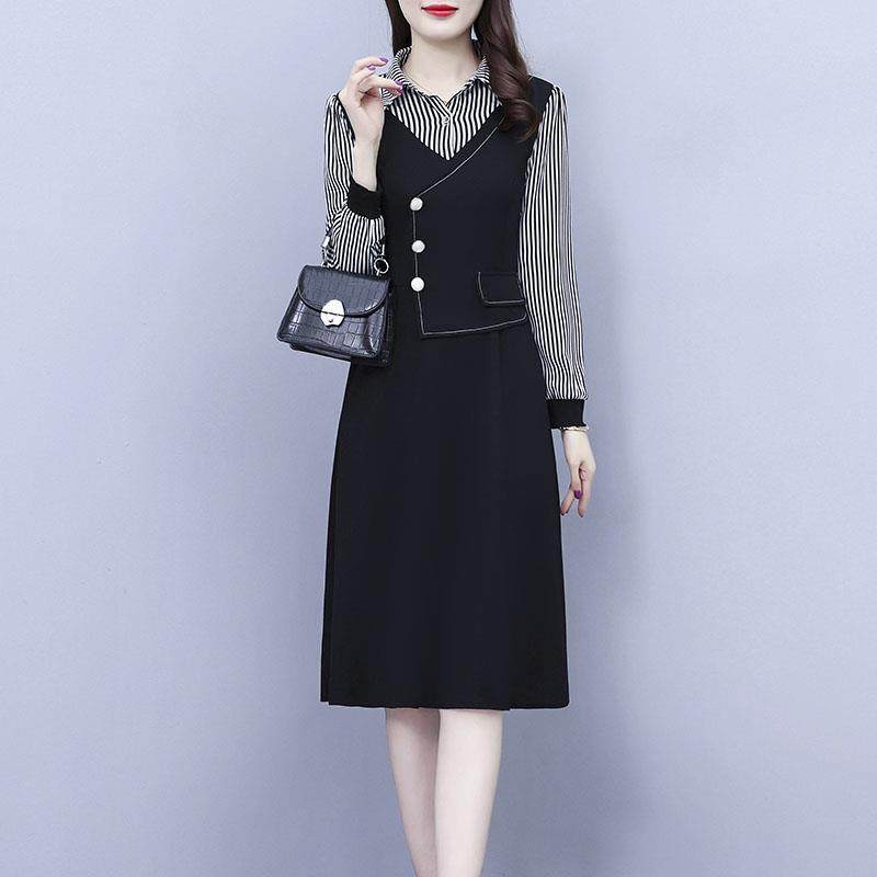 MONLOUVE高级感假两件连衣裙子女士春秋冬季2025年新款气质长袖爆