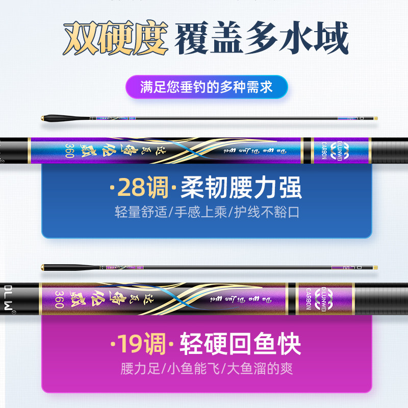 名伦旗舰进口鲫鱼竿手竿超轻超硬超极细19调钓鱼杆手杆台钓综合鲤