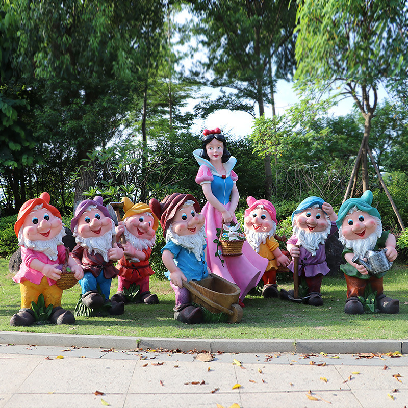 玻璃钢白雪公主小矮人雕塑幼儿园景观摆件户外卡通公园花园装饰品