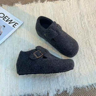 内增高8CM厚底勃肯鞋女2025新款全包半拖秋冬加绒保暖毛毛鞋女鞋.