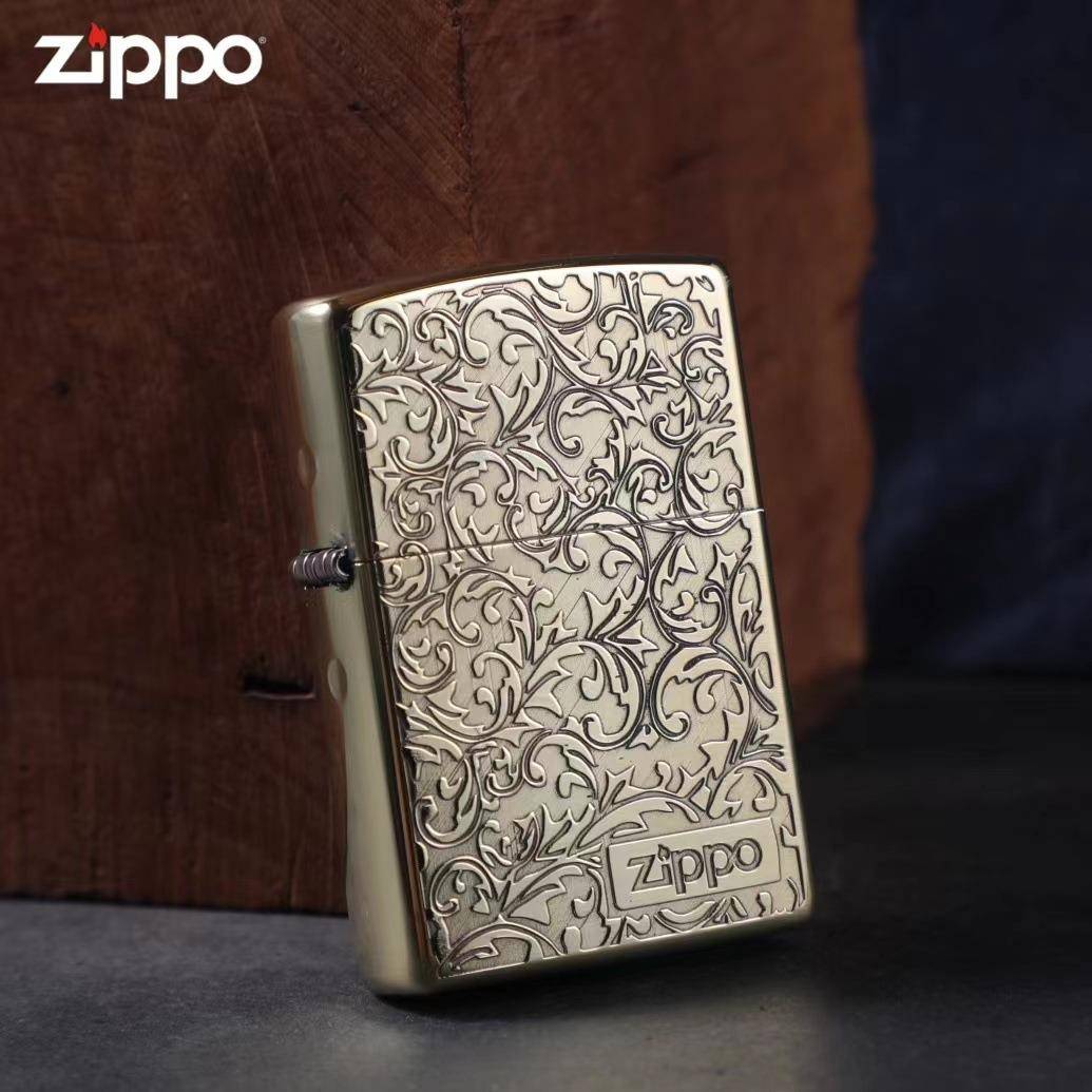 ZIPPO正品双面精雕唐草煤油棉防风打火机个性复古男女士送礼